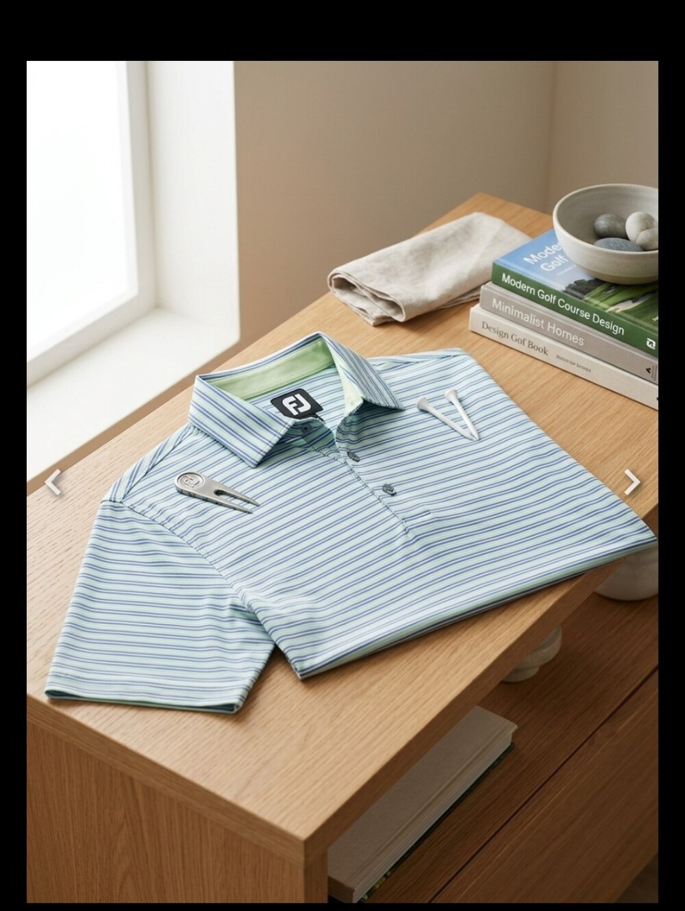 FootJoy Mint and Navy Striped Golf Polo XL